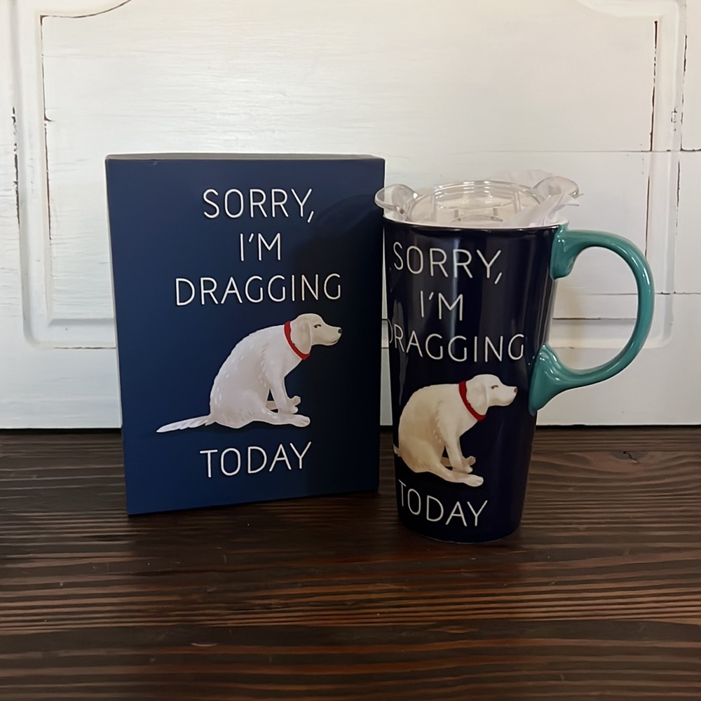 Cypress Home-"Sorry I Am Dragging Today" ceramic travel mug & gift box set 17oz - Picture 9 of 10